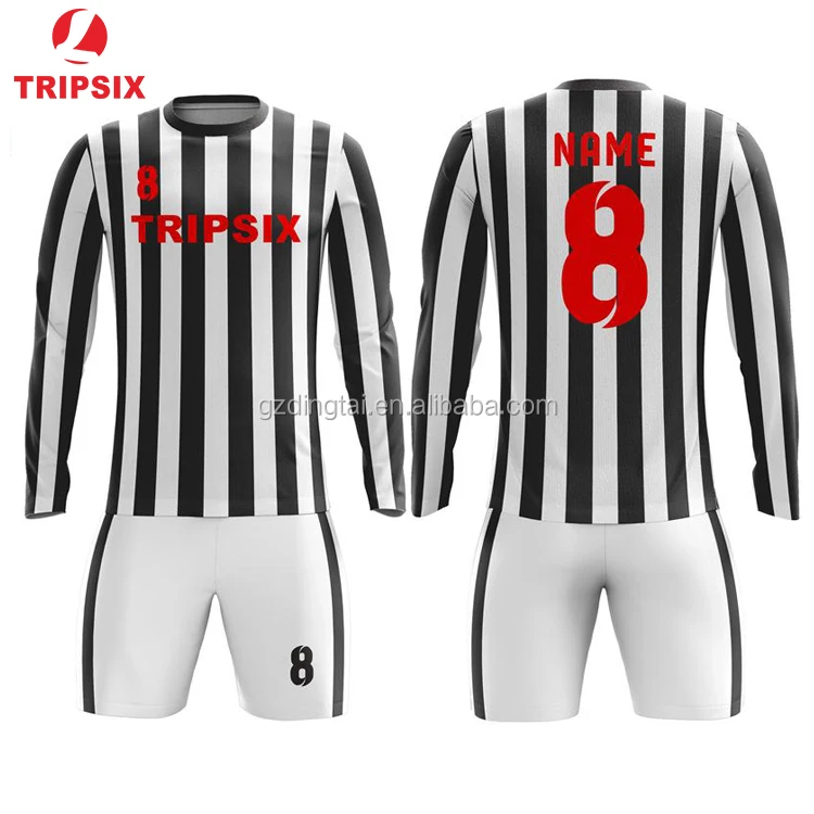 Custom Long Sleeve Black And White Stripe Soccer Jersey Buy Black And