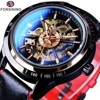 

Top Brand Luxury Mens Forsining Motorcycle Design Transparent Genuine Strap Waterproof Skeleton Men Automatic Watches Clock