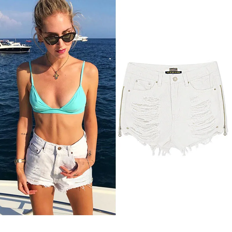 

2019 New designs Amazon hot sell side seam zippers open high waist shorts USA punky street stylish ladies vintage denim jeans, Picture