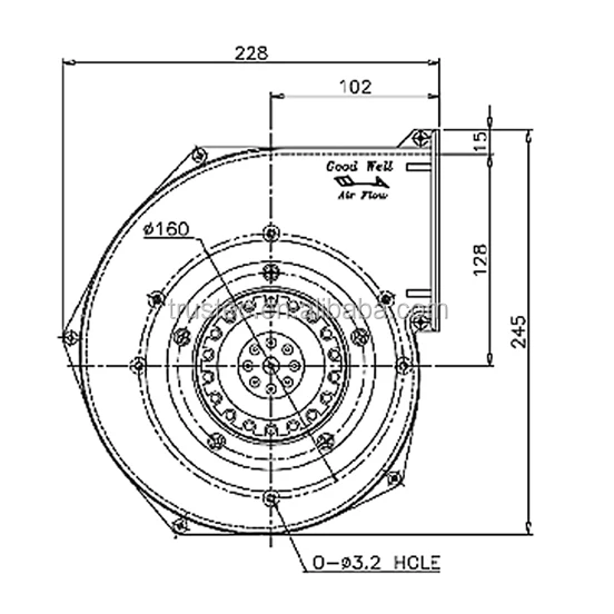 220mm 44mm AC backward curved centrifugal fan