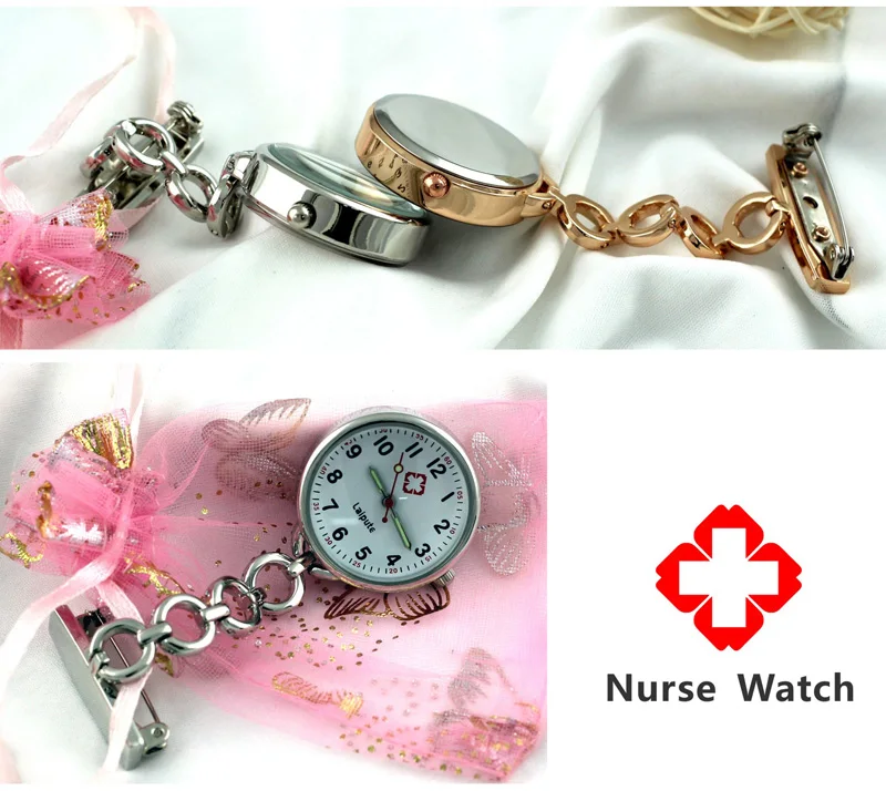 BORDEAG 5 Orologi Da Infermiera Da Tasca Con Lancette Luminose - Clip Retrattile - Bianco, Argento, Blu, Rosa, Nero