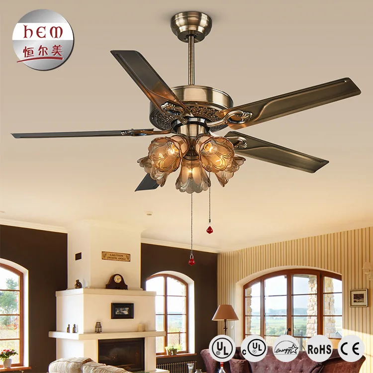 
European Style Galvanic Bronze Living Room Bedroom Lamp National Ceiling Fan 52 Inch Ceiling Fan Light 