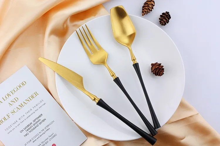 2019 Trending Amazon Black And Gold Spoon Fork Set Flatware Buy Black And Gold Spoon,Spoon