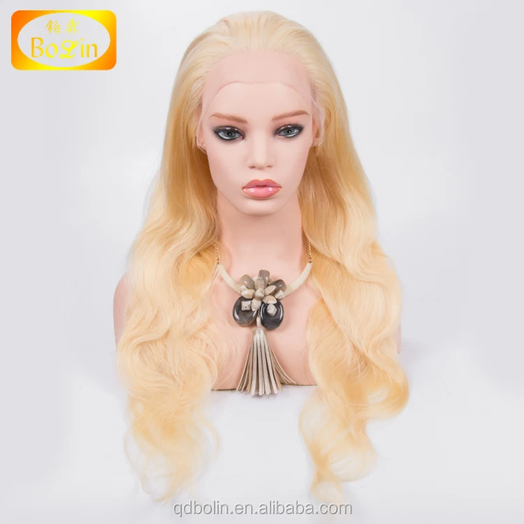 

Brazilian virgin human hair blonde color body wave full lace wig