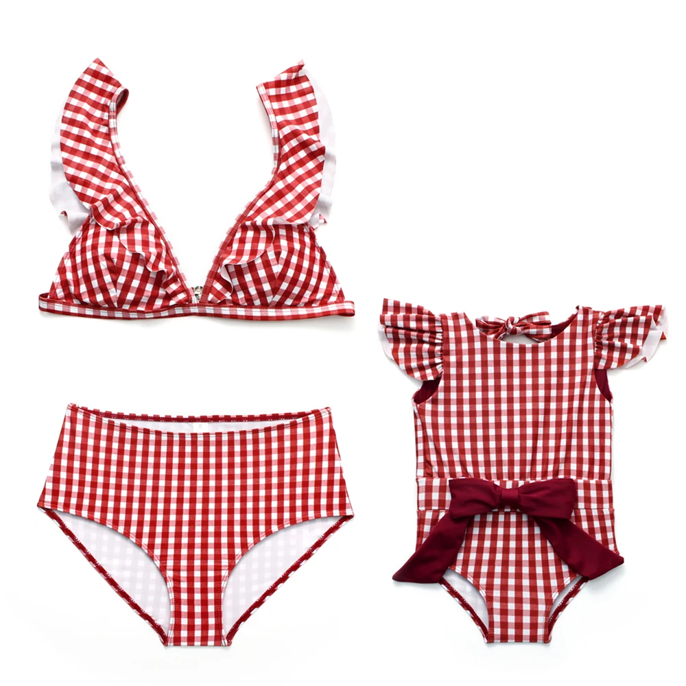 

JT4325 Wholesale Plaid Print Mom And Daughter Swimwear New