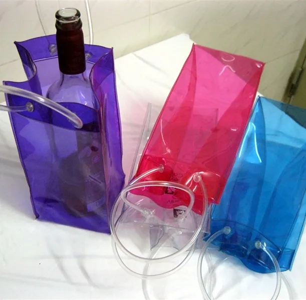 Custom Refillable Travel Plastic Pvc Bottle Ice Tote Red Wine Cooler Bag