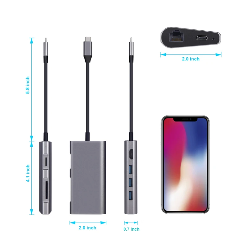 2018 newest 8 in 1 type c to usb hub