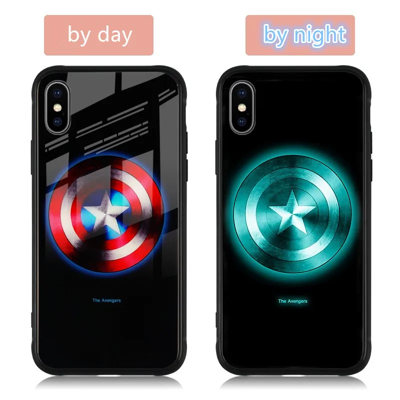 2019 Amazon Hot Selling fashion luminous glass cell phone case glow in the dark mobile phone case for iPhone X 6  6s 7 8 plus
