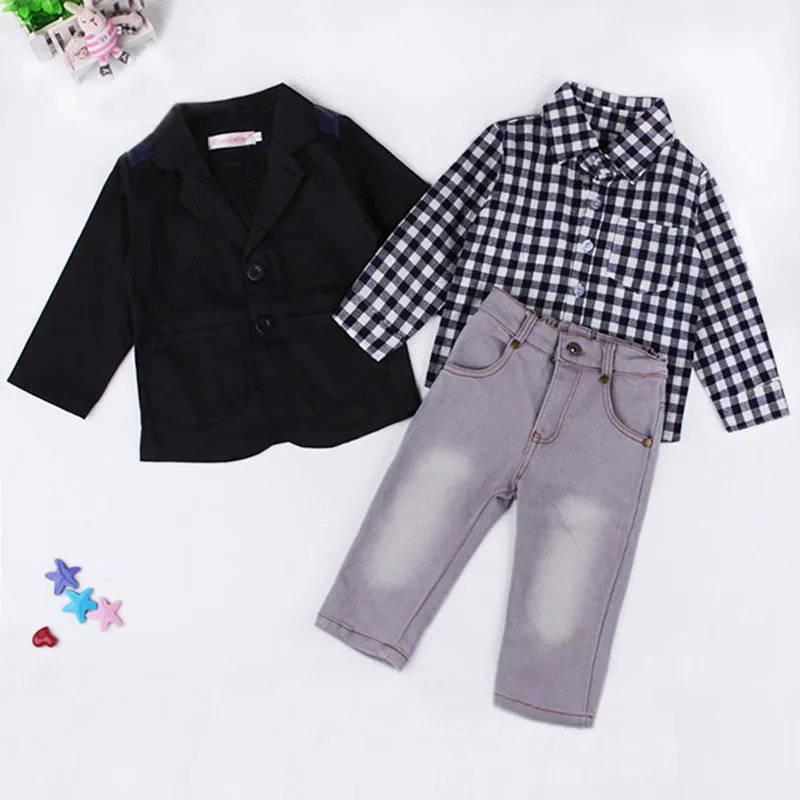 

2017 hot sale 3pcs kids clothing boys sets with T-shirt and jacket and jeans