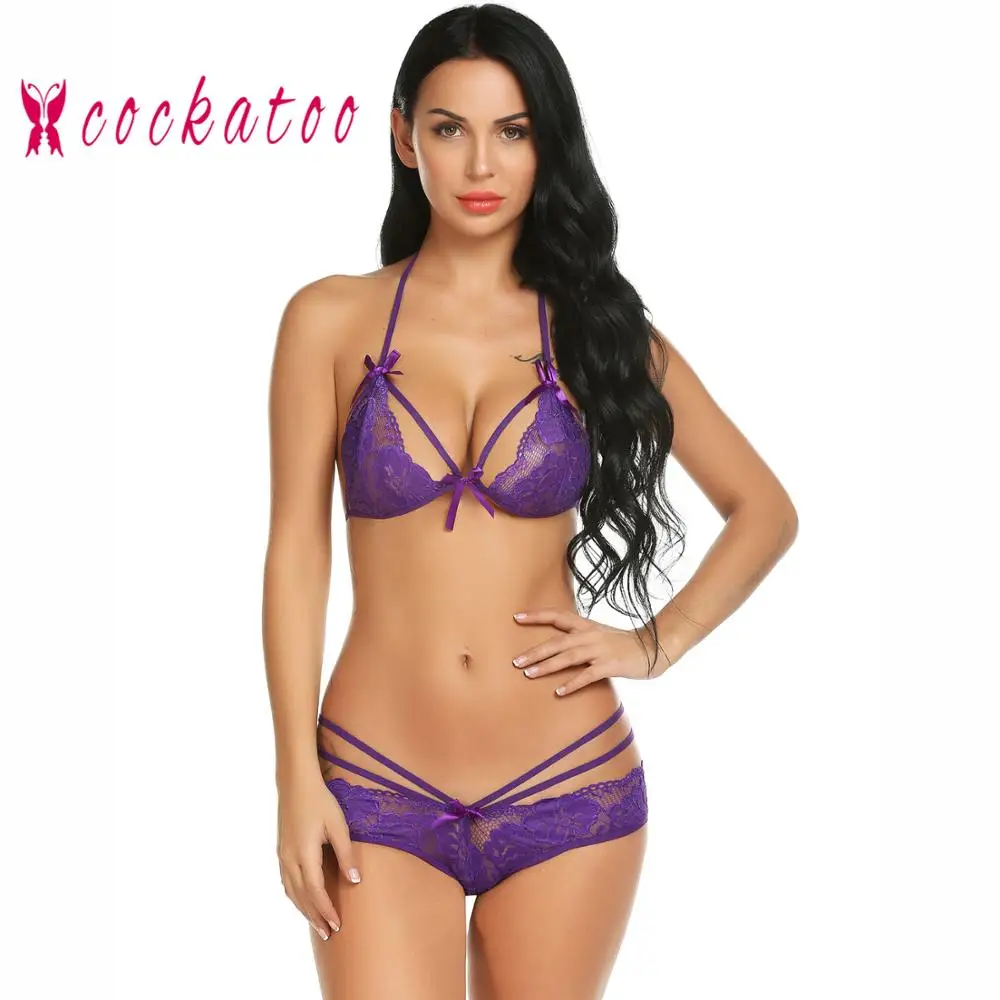 

China Cheap Sexy Lingerie Set Lace Bra and Thongs Briefs G-string Mesh Two piece babydoll, Red;black;white;purple