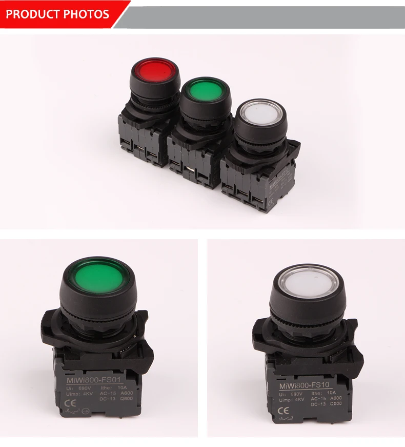 24mm Plastic 24VDC red light Push button switch