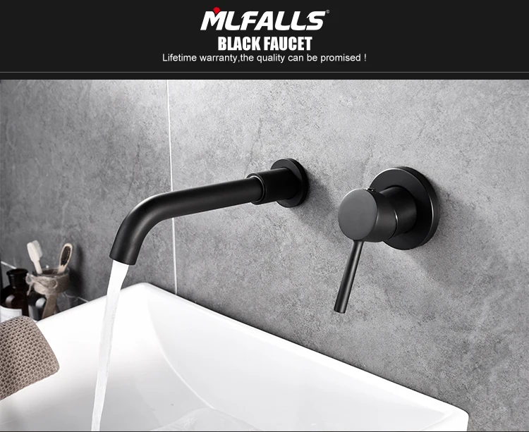 Wholesale Waterfall In Wall Bathroom Sink Basin Faucet Brass Black