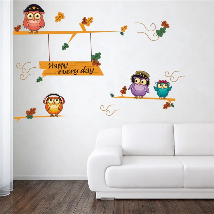 
wholesale custom magic waterproof sticker cute owl tree wall sticker for home decor 
