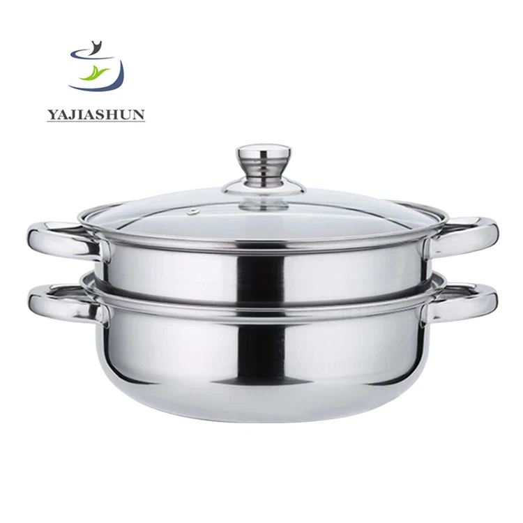 

Double Layers Stainless Steel Steam Cooking Pot And Stock Pot With Glass Lid