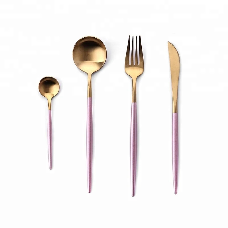 

Elegant Pink Handle Cutlery, Wedding Dinnerware Stainless Steel Flatware, Blue;pink;blue with gold;pink with gold
