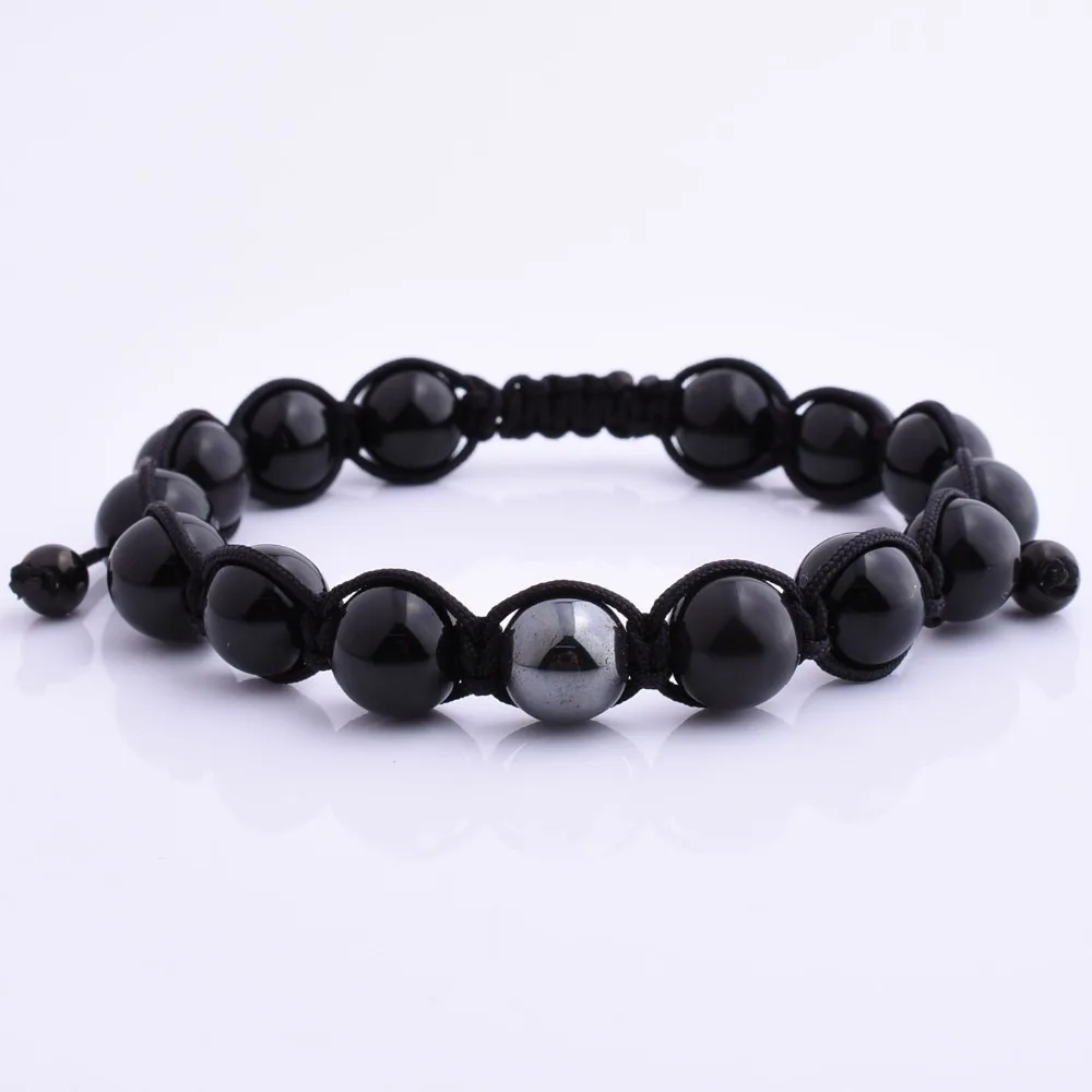 

Wholesale 10Mm Natural Black Onxy Beaded Knot Macrame Men Luxury Bracelet