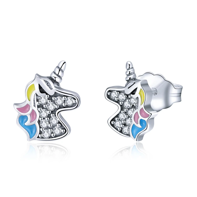 

Colorful Unicorn Stud Earrings 925 Sterling Silver CZ Earrings Studs