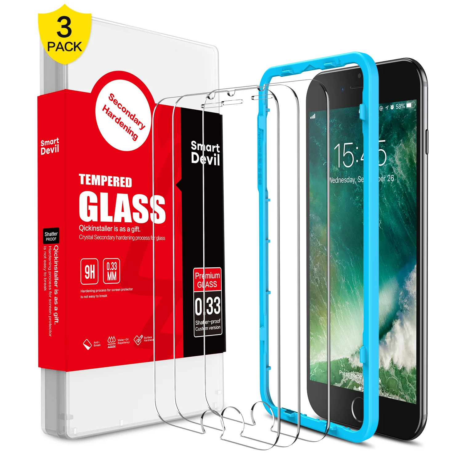 

hot sale 2019 SmartDevil glass screen protector Curved 3PCS Tempered Glass for iphone 6 7 8 factory hot item