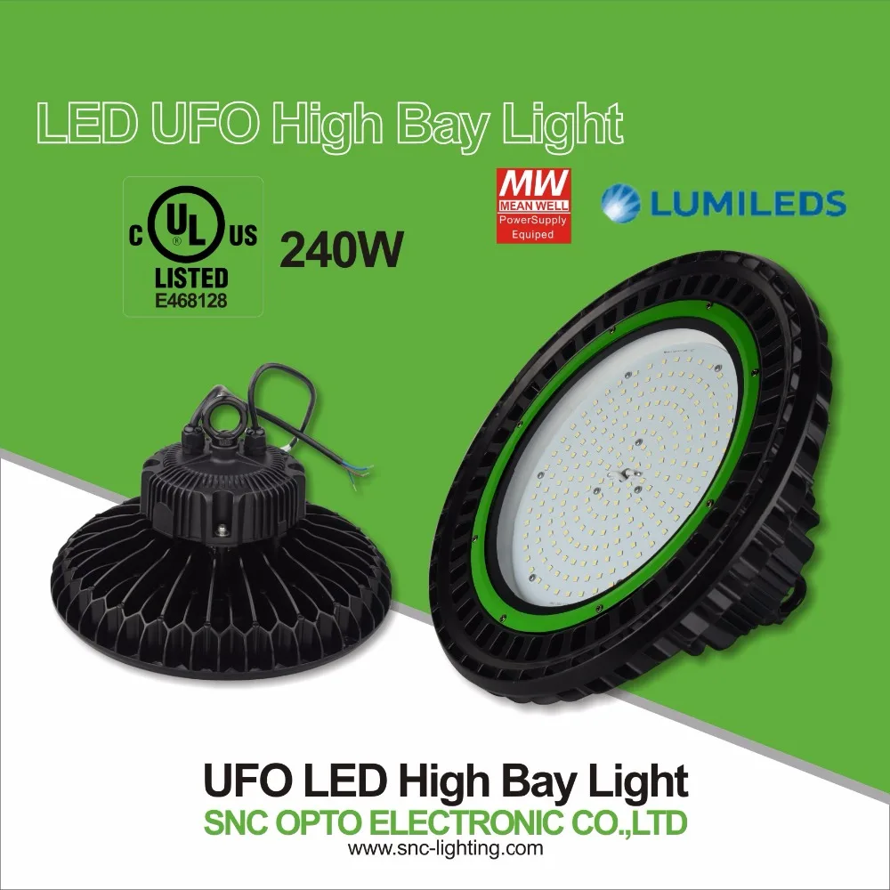 SNC 240W led hibay UL cUL listed Aluminum alloy led warehouse lighting 5 year guarantee IP65 waterproof rating NO UV IR