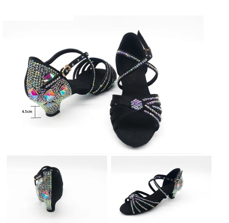 Women Ballroom Latin Dance Shoes Rhinestone Salsa Tango Shoes Heels 3.5/4.5/5.5/7.5/8.5cm Girls' Profession Dancing Shoes Women