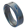 8mm Polished Custom Made Damascus Steel Patterns Engraved Blue Tungsten Ring for Men