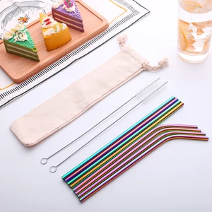 Eco Friendly Colorful Stainless Steel Straw Set,  Reusable Drinking Straws