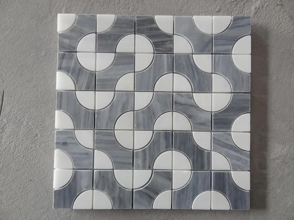 China White waterjet marble tiles design floor pattern low price marble tile