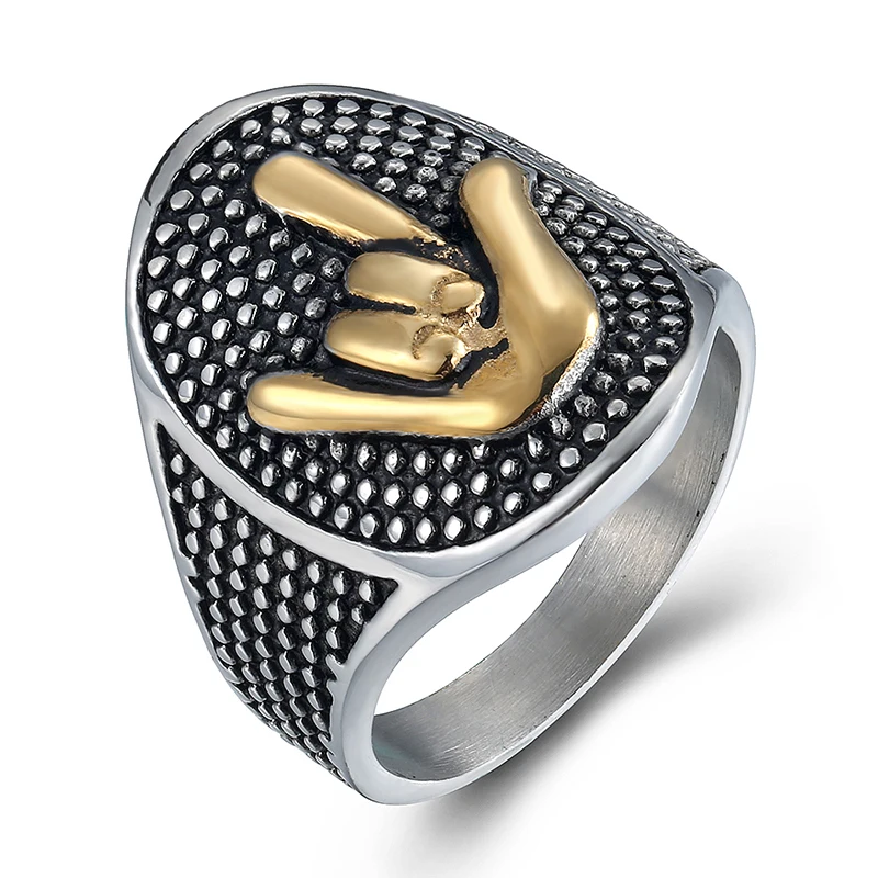

Hot sale Wholesale Price Western Style Vintage Geometric Love you" gesture Stainless steel Ring