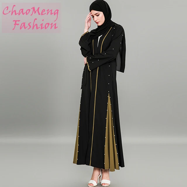 

1586#Stitching modest fashion pearl kimono latest design abaya muslim women dress2018, As show