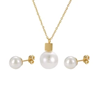 

S-90 High Quality Stainless Steel 24K Gold Plated White Freshwater Pearl Necklace Earring Jewelry Sets