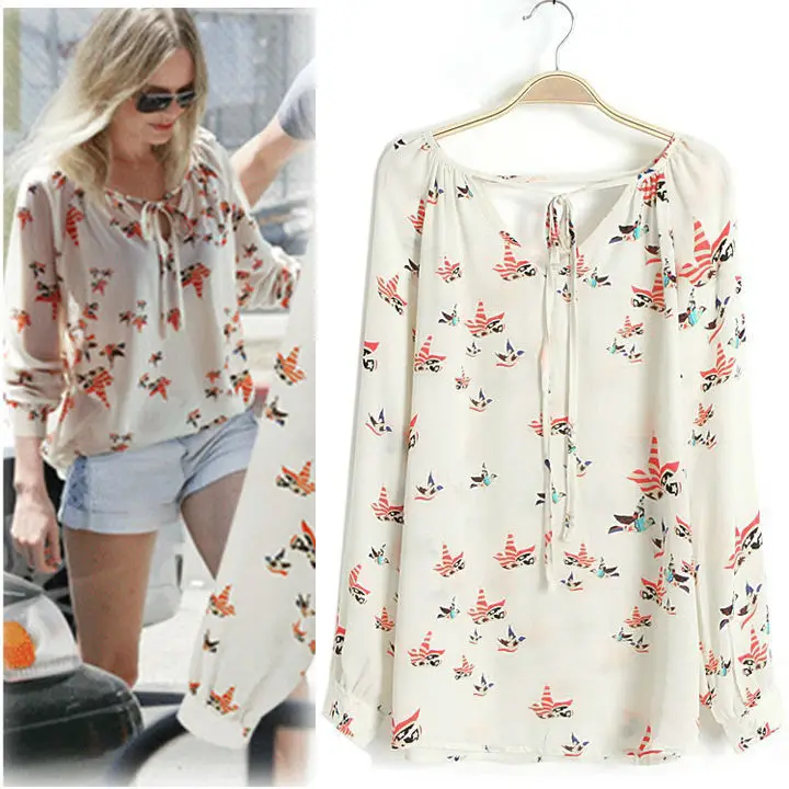 

Walson Women's Top Pigeon Pattern Drawstring Long Sleeve Chiffon Blouse 001698 clothing manufacturers