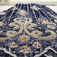 

Beautifical luxury wedding party lace navy blue tulle handmade beaded fabric ML5N593