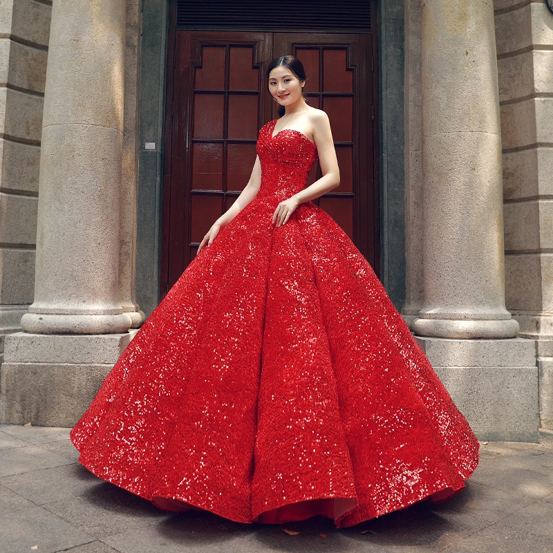 

Jancember RSM66567 one shoulder long ball gown prom red evening dress lace