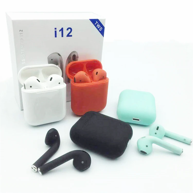 

amazon top seller new product 2019 micro portable mini with mic wireless bluetooth 5.0 stereo headphone i12 tws 1:1, Black;white;red;green
