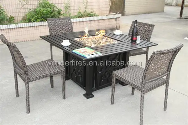 Square Outdoor Aluminum Gas Firepit Table Rectangle Outdoor Fire