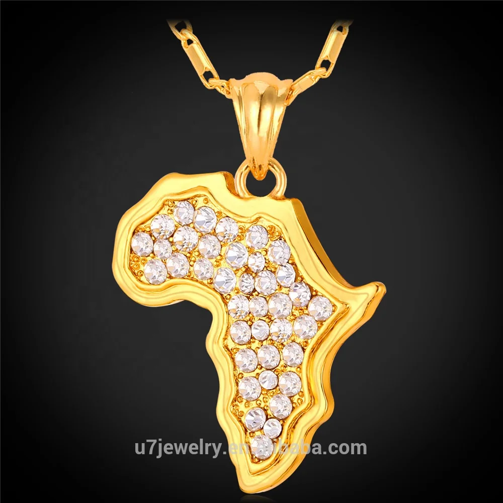 

U7 Gift Women 18K Real Gold Plated crystal Africa map necklace