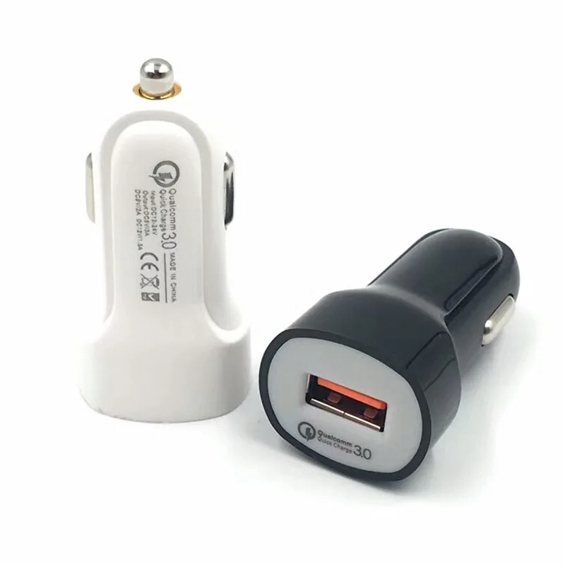 

QC3.0 fast charging car charger with single USB ports, Black;white