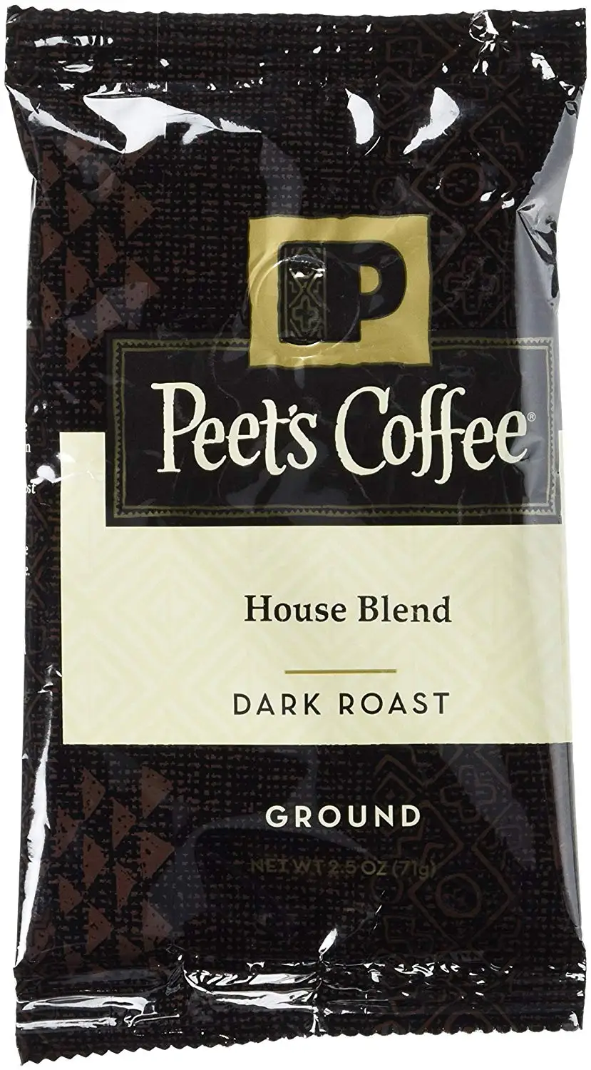 Peet's Coffee Ground Dark Roast Coffee, House Blend, 2.5 Ounce Portion Packs (Pack of 18) Bright, Lively, and Balanced Dark Roast Blend of Latin American Coffees, Deep Roasted, Hint of Spice