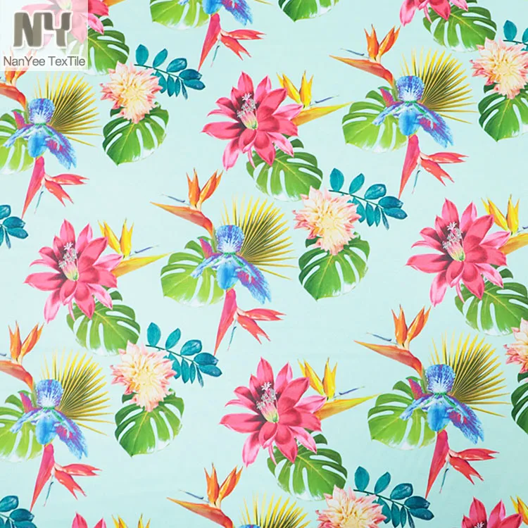 
Wholesale Custom Jungle Tropical Print Dull Polyester Stretch Matte Satin Fabric 