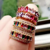 

multicolor gold plated rainbow stone ring baguette