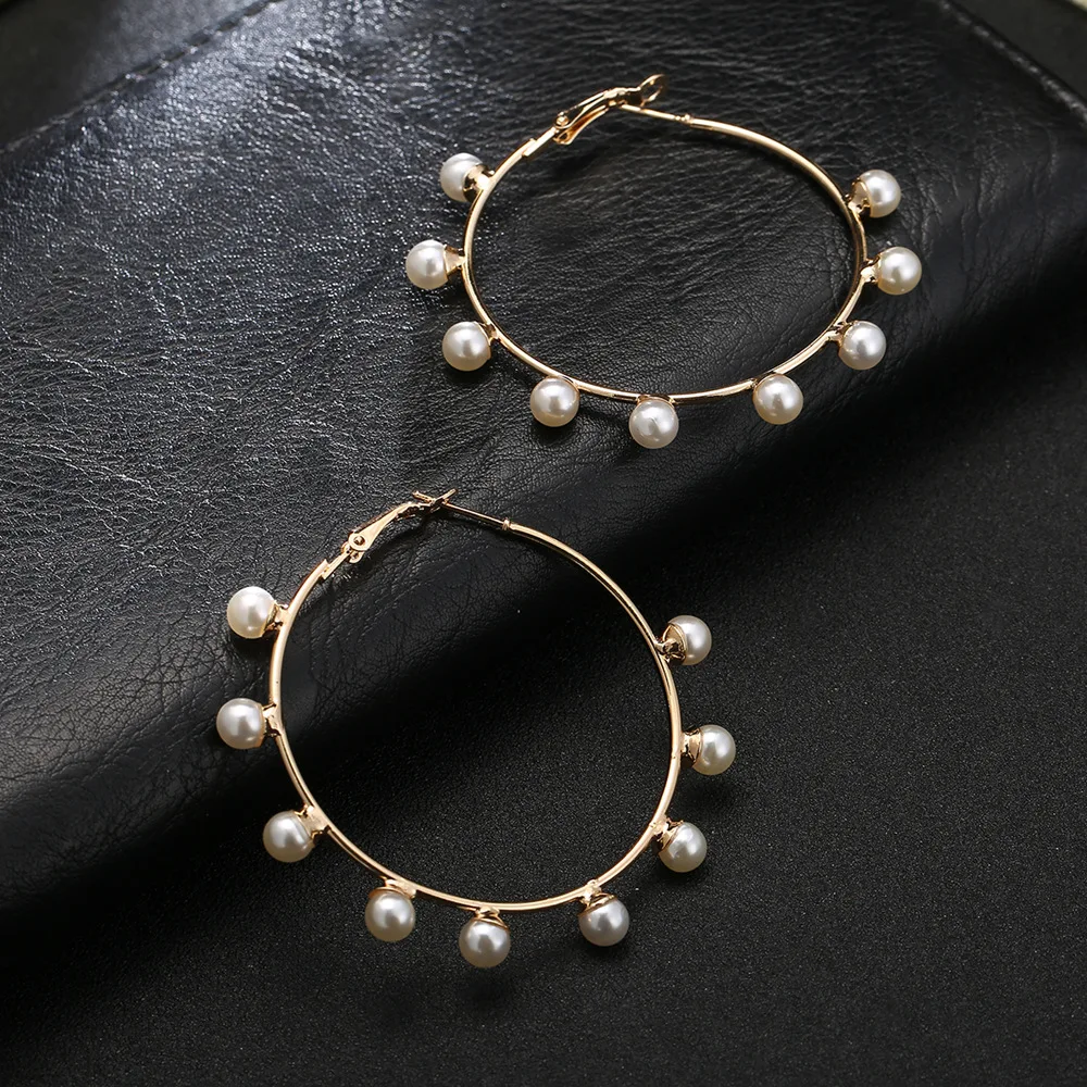

2018 New Fashion Big Brand Simulated Pearl Hoop Earrings For Women Bijoux Jewelry Wholesale Statement Round Circle Earring