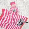 Newest striped design cashmere knit animal raccoon image intarsia baby wrap