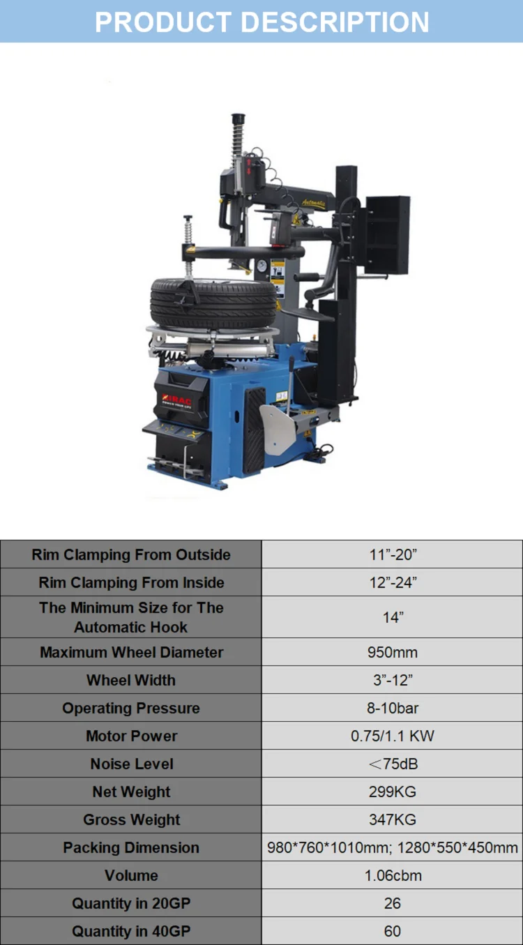 Automatic Tire Changer Wheel Changer With Right Helper Arm - Buy Full