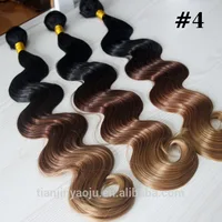 

China supplier wholesale price three tone 1B/4/27 ombre color body wave natural looking synthetic hair weft
