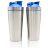 Patent Pending double wall metallic shaker bottle with storage box,stainless steel shaker 700ml with silicone handle
