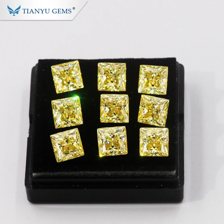 

Tianyu Gem Factory Wholesale 1 Carat Square Princess cut Natural Yellow Color Moissanite For Jewelries Rings