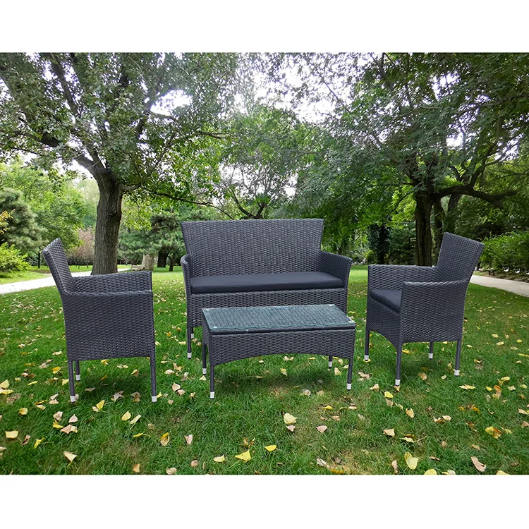 
4 piece all steel cheap KD (knockdown) rattan garden furniture sale outside sofa wicker couch 