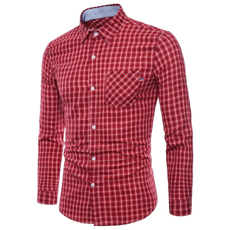Classical  new arrival men Pocket decoration fashion plaid casual long sleeved shirts with wholesale price