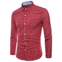 

Classical new arrival men Pocket decoration fashion plaid casual long sleeved shirts with wholesale price