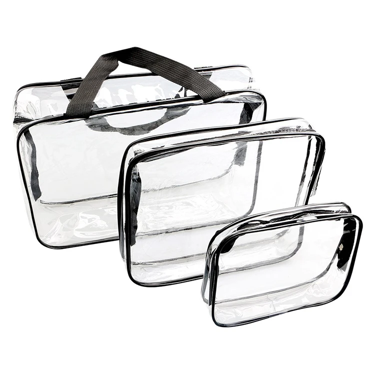 

3 Set Clear Packing Cubes PVC Waterproof Multi-function Hand Pouch Tote Bag Makeup Bag, As photo